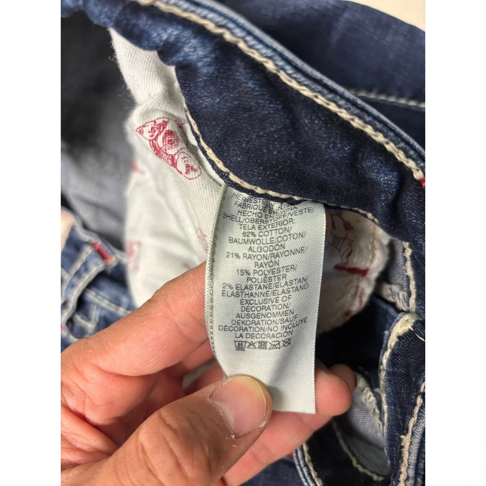 True Religion Skinny Jeans Mens 36X29 Dark Wash Distressed Contrast Stitch Blue
